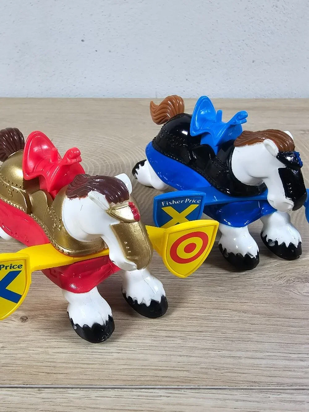 Fisher Price Great Adventures Jousting Horse Lot of 2 Red Blue Vintage 90s 4.5